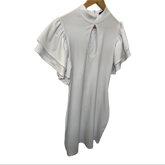 MOKORU WHITE RUFFLED DOUBLE TIERED SHORT SLEEVE BODY CON DRESS SIZE MEDIUM - Picture 8 of 16